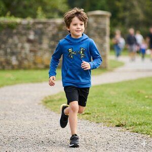 Under Armour Boys Fleece Big Logo Hoodie Size 7 Blue Camo Neon Pullover